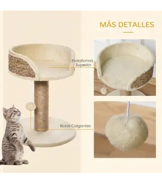Árbol Rascador para Gatos Pequeño 49 cm Torre para Gatos con Poste de Yute Cama y Bola Colgante 40x40x49 cm Café