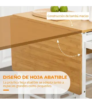 Juego de Mesa Alta de Bar y 2 Taburetes con Ruedas Mesa Plegable de Cocina con Taburetes 86x75,5x83,5 cm Natural