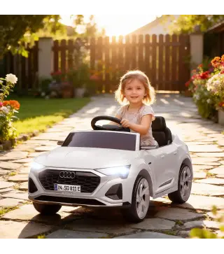Coche Eléctrico para Niños Audi Q8 Etron Sportback 12V Mando a Distancia Arranque Lento Faros Bocina y Música Blanco