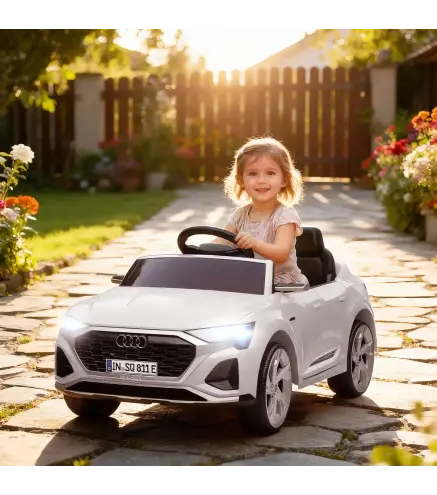 Coche Eléctrico para Niños Audi Q8 Etron Sportback 12V Mando a Distancia Arranque Lento Faros Bocina y Música Blanco