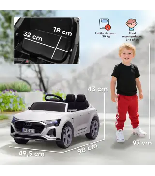 Coche Eléctrico para Niños Audi Q8 Etron Sportback 12V Mando a Distancia Arranque Lento Faros Bocina y Música Blanco
