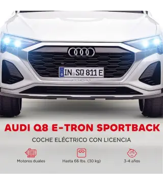 Coche Eléctrico para Niños Audi Q8 Etron Sportback 12V Mando a Distancia Arranque Lento Faros Bocina y Música Blanco