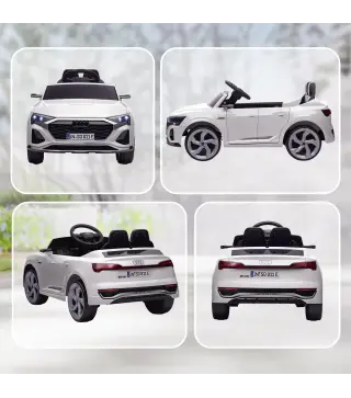 Coche Eléctrico para Niños Audi Q8 Etron Sportback 12V Mando a Distancia Arranque Lento Faros Bocina y Música Blanco