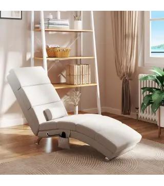 Sillón de Masaje y calefacción con mando y cojín tela efecto lino Crema