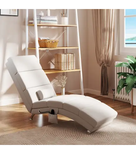 Sillón de Masaje y calefacción con mando y cojín tela efecto lino Crema