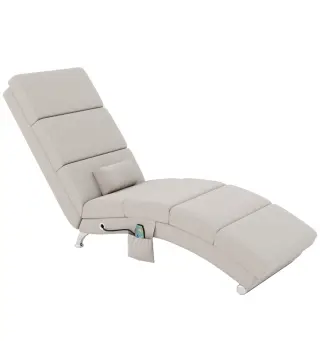 Sillón de Masaje y calefacción con mando y cojín tela efecto lino Crema