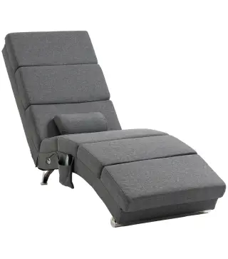 Sillón de Masaje salón silla de masaje y calefacción meridiana con control remoto y cojín tela efecto lino Gris
