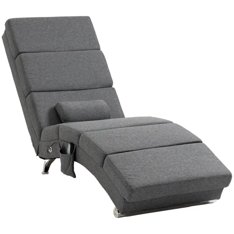Sillón de Masaje salón silla de masaje y calefacción meridiana con control remoto y cojín tela efecto lino Gris