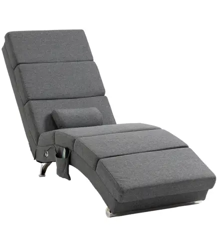 Sillón de Masaje salón silla de masaje y calefacción meridiana con control remoto y cojín tela efecto lino Gris