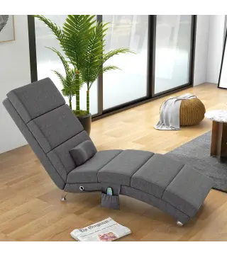 Sillón de Masaje salón silla de masaje y calefacción meridiana con control remoto y cojín tela efecto lino Gris