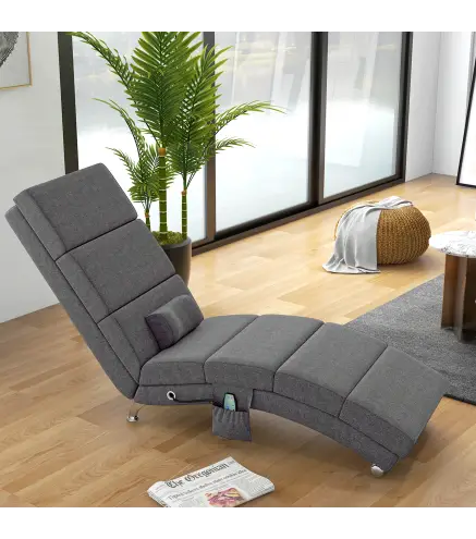 Sillón de Masaje salón silla de masaje y calefacción meridiana con control remoto y cojín tela efecto lino Gris