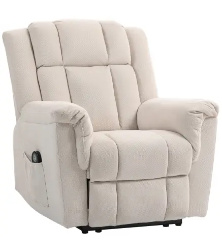 Sillón relax eléctrico de masaje y calor, sillón reclinable, respaldo ajustable manualmente, 85x91x104cm, beige