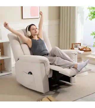 Sillón relax eléctrico de masaje y calor, sillón reclinable, respaldo ajustable manualmente, 85x91x104cm, beige