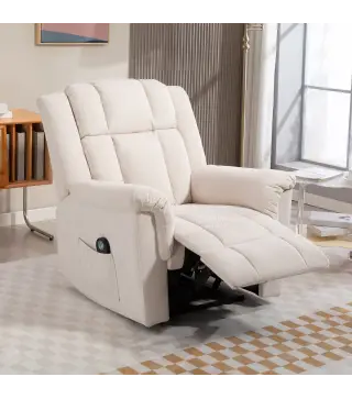 Sillón relax eléctrico de masaje y calor, sillón reclinable, respaldo ajustable manualmente, 85x91x104cm, beige