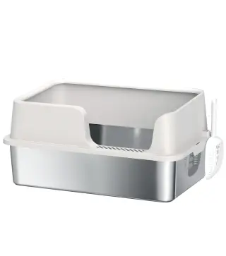 Arenero para Gatos de Acero Inoxidable XL Caja de Arena para Gatos Grandes Arenero con Borde Alto Pala Gris Claro
