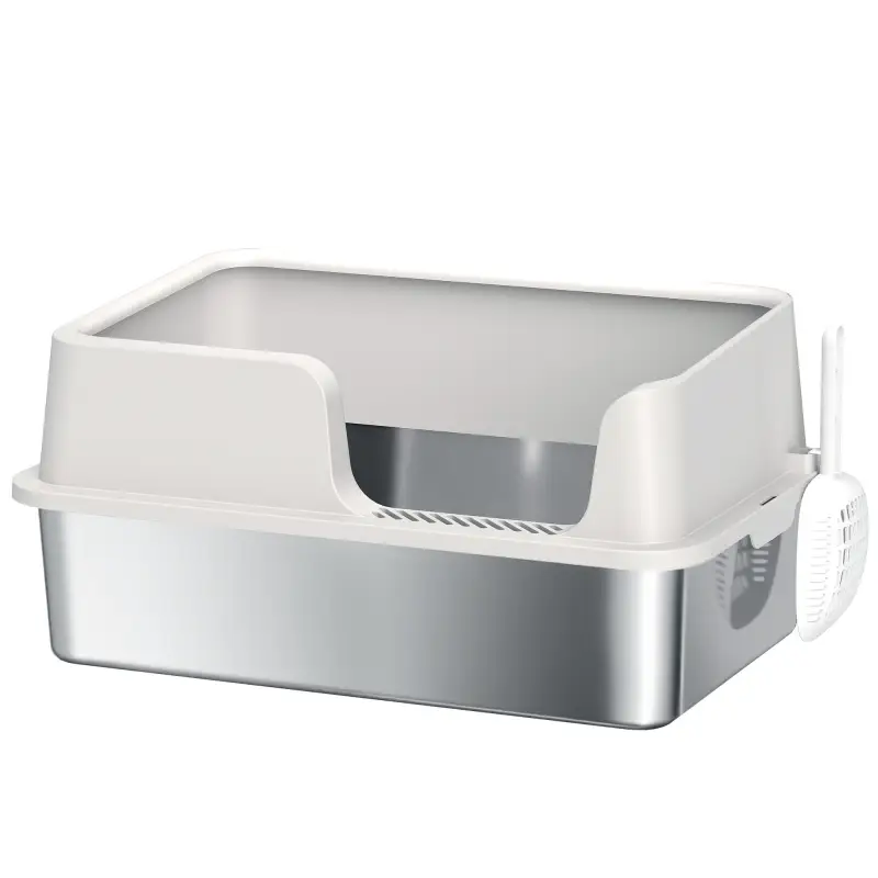 Arenero para Gatos de Acero Inoxidable XL Caja de Arena para Gatos Grandes Arenero con Borde Alto Pala Gris Claro Arenero para Gatos de Acero Inoxidable XL Caja de Arena para Gatos Grandes Arenero con Borde Alto Pala Gris Claro