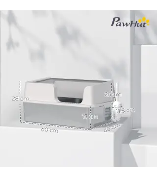 Arenero para Gatos de Acero Inoxidable XL Caja de Arena para Gatos Grandes Arenero con Borde Alto Pala Gris Claro