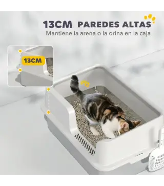 Arenero para Gatos de Acero Inoxidable XL Caja de Arena para Gatos Grandes Arenero con Borde Alto Pala Gris Claro