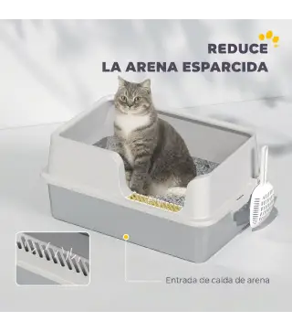 Arenero para Gatos de Acero Inoxidable XL Caja de Arena para Gatos Grandes Arenero con Borde Alto Pala Gris Claro