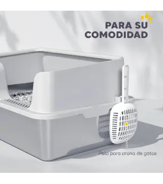 Arenero para Gatos de Acero Inoxidable XL Caja de Arena para Gatos Grandes Arenero con Borde Alto Pala Gris Claro
