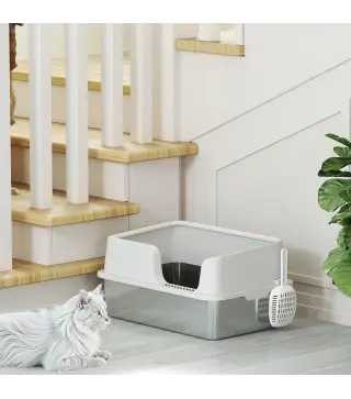Arenero para Gatos de Acero Inoxidable XL Caja de Arena para Gatos Grandes Arenero con Borde Alto Pala Gris Claro