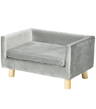 Sofá para Perros Pequeños 64x45x36 cm Tapizado en Terciopelo con Cojín Lavable y Patas de Madera de Abedul Gris Oscuro