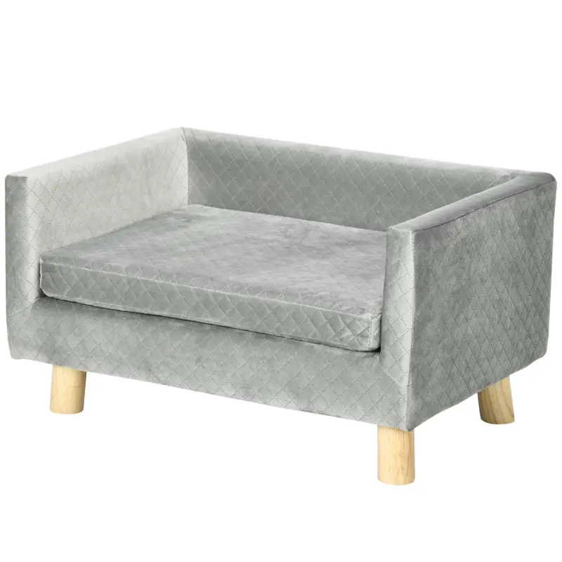 Sofá para Perros Pequeños 64x45x36 cm Tapizado en Terciopelo con Cojín Lavable y Patas de Madera de Abedul Gris Oscuro Sofá para Perros Pequeños 64x45x36 cm Tapizado en Terciopelo con Cojín Lavable y Patas de Madera de Abedul Gris Oscuro