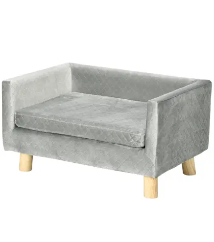 Sofá para Perros Pequeños 64x45x36 cm Tapizado en Terciopelo con Cojín Lavable y Patas de Madera de Abedul Gris Oscuro