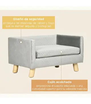 Sofá para Perros Pequeños 64x45x36 cm Tapizado en Terciopelo con Cojín Lavable y Patas de Madera de Abedul Gris Oscuro