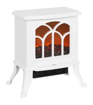 Chimenea Eléctrica de Pie 750/1500 W con 2 Niveles de Potencia Efecto Llama Área de Cobertura 15-20 m² Blanco
