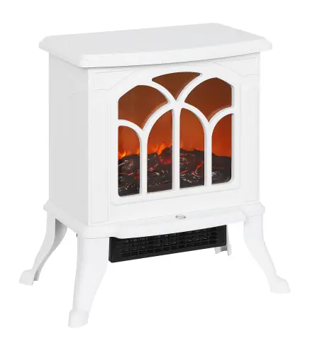 Chimenea Eléctrica de Pie 750/1500 W con 2 Niveles de Potencia Efecto Llama Área de Cobertura 15-20 m² Blanco