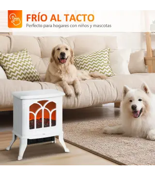 Chimenea Eléctrica de Pie 750/1500 W con 2 Niveles de Potencia Efecto Llama Área de Cobertura 15-20 m² Blanco
