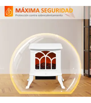Chimenea Eléctrica de Pie 750/1500 W con 2 Niveles de Potencia Efecto Llama Área de Cobertura 15-20 m² Blanco