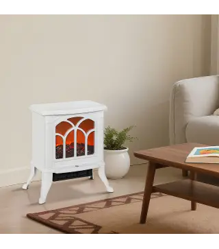 Chimenea Eléctrica de Pie 750/1500 W con 2 Niveles de Potencia Efecto Llama Área de Cobertura 15-20 m² Blanco