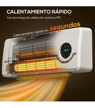 Calefactor Eléctrico Bajo Consumo de Pared 2000W con 3 Modos Pantalla LED Termostato Temporizador y Oscilación Blanco