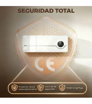 Calefactor Eléctrico Bajo Consumo de Pared 2000W con 3 Modos Pantalla LED Termostato Temporizador y Oscilación Blanco