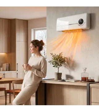 Calefactor Eléctrico Bajo Consumo de Pared 2000W con 3 Modos Pantalla LED Termostato Temporizador y Oscilación Blanco