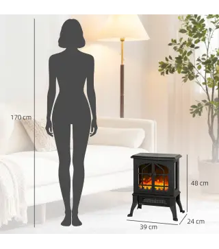 Chimenea Eléctrica de Pie 900/1800W Efecto Llama 3D Termostato Ajustable Ventanas Visibles para 15-30 ㎡ Negro