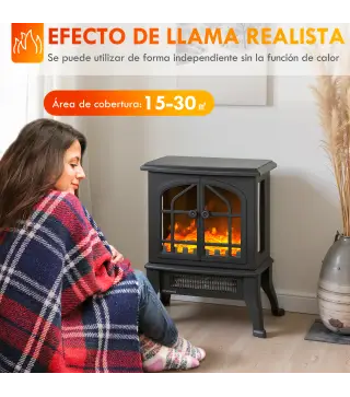 Chimenea Eléctrica de Pie 900/1800W Efecto Llama 3D Termostato Ajustable Ventanas Visibles para 15-30 ㎡ Negro