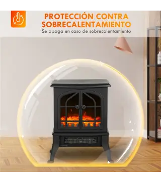 Chimenea Eléctrica de Pie 900/1800W Efecto Llama 3D Termostato Ajustable Ventanas Visibles para 15-30 ㎡ Negro
