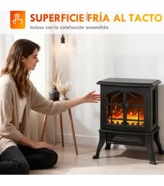 Chimenea Eléctrica de Pie 900/1800W Efecto Llama 3D Termostato Ajustable Ventanas Visibles para 15-30 ㎡ Negro