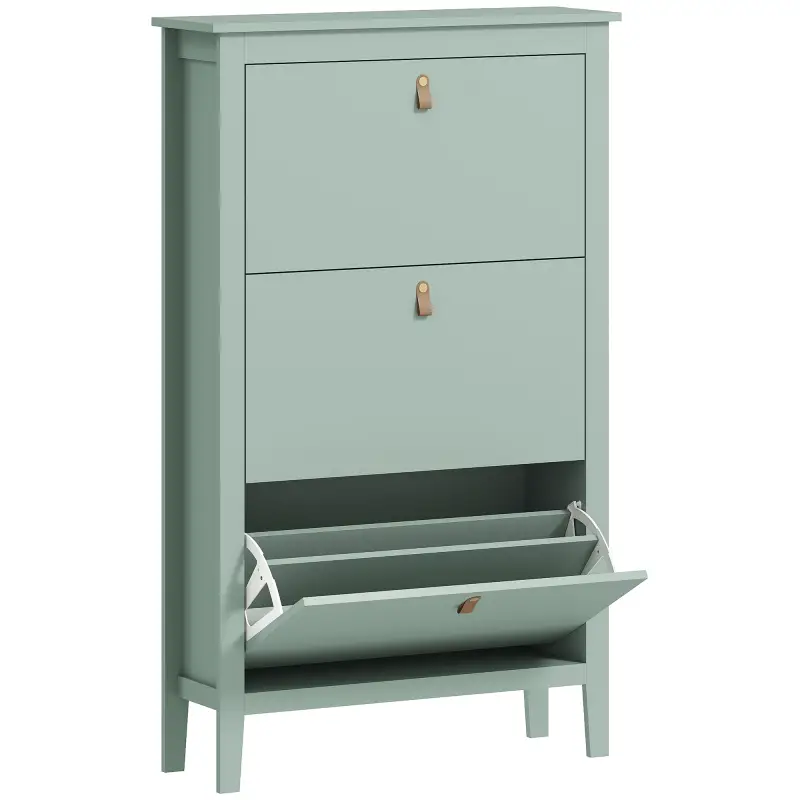 Mueble zapatero 14 pares, armario zapatero con 3 cajones abatibles, estantes extraíbles y regulables, verde Mueble zapatero 14 pares, armario zapatero con 3 cajones abatibles, estantes extraíbles y regulables, verde