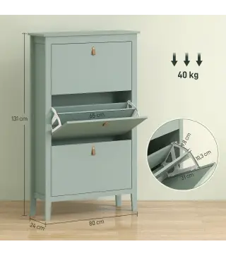 Mueble zapatero 14 pares, armario zapatero con 3 cajones abatibles, estantes extraíbles y regulables, verde
