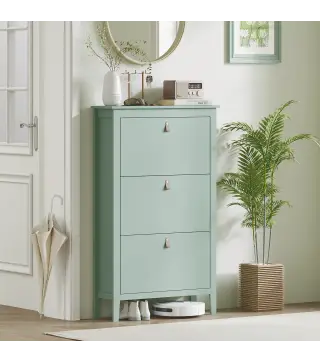 Mueble zapatero 14 pares, armario zapatero con 3 cajones abatibles, estantes extraíbles y regulables, verde