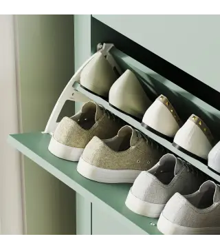 Mueble zapatero 14 pares, armario zapatero con 3 cajones abatibles, estantes extraíbles y regulables, verde