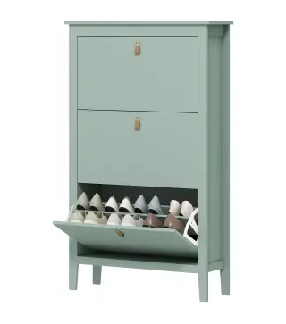Mueble zapatero 14 pares, armario zapatero con 3 cajones abatibles, estantes extraíbles y regulables, verde