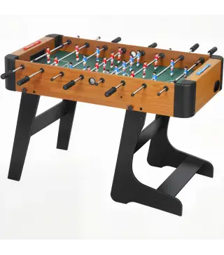 Futbolín plegable de madera, mesa de futbolín plegable sobre patas con 2 pelotas, 22 jugadores, 118 x 107,5 x 78 cm, marrón