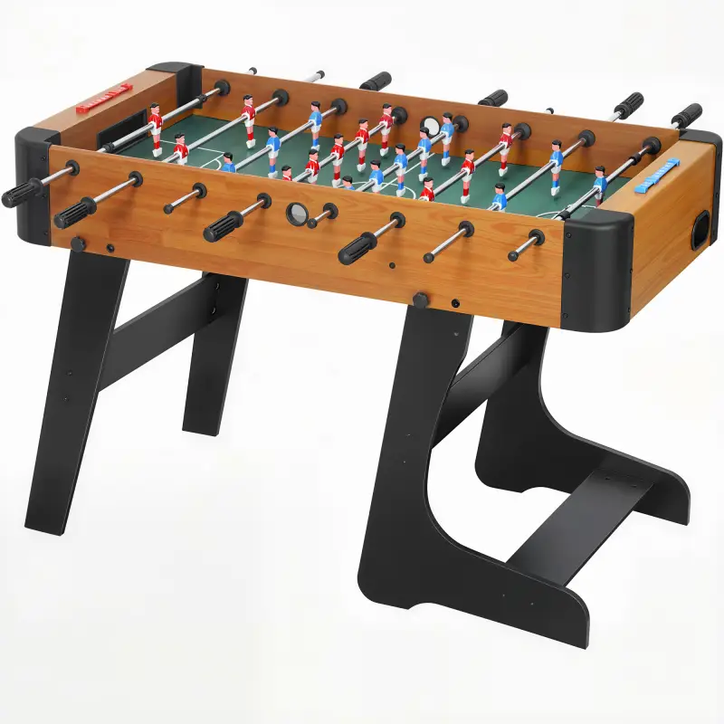Futbolín plegable de madera, mesa de futbolín plegable sobre patas con 2 pelotas, 22 jugadores, 118 x 107,5 x 78 cm, marrón