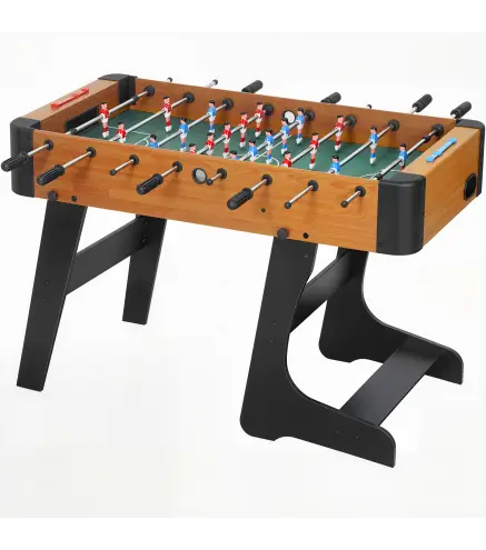 Futbolín plegable de madera, mesa de futbolín plegable sobre patas con 2 pelotas, 22 jugadores, 118 x 107,5 x 78 cm, marrón