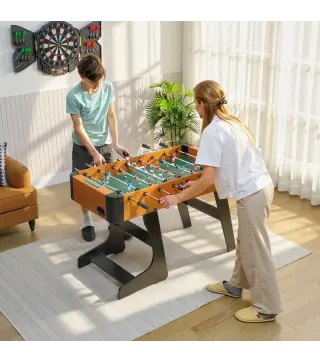 Futbolín plegable de madera, mesa de futbolín plegable sobre patas con 2 pelotas, 22 jugadores, 118 x 107,5 x 78 cm, marrón